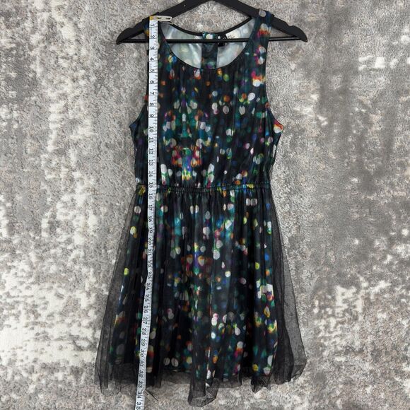 Divided H&M Sz 10 Tulle Mesh Colorful Polka Dot Sleeveless Mini Flare Dress Zip - Picture 2 of 9